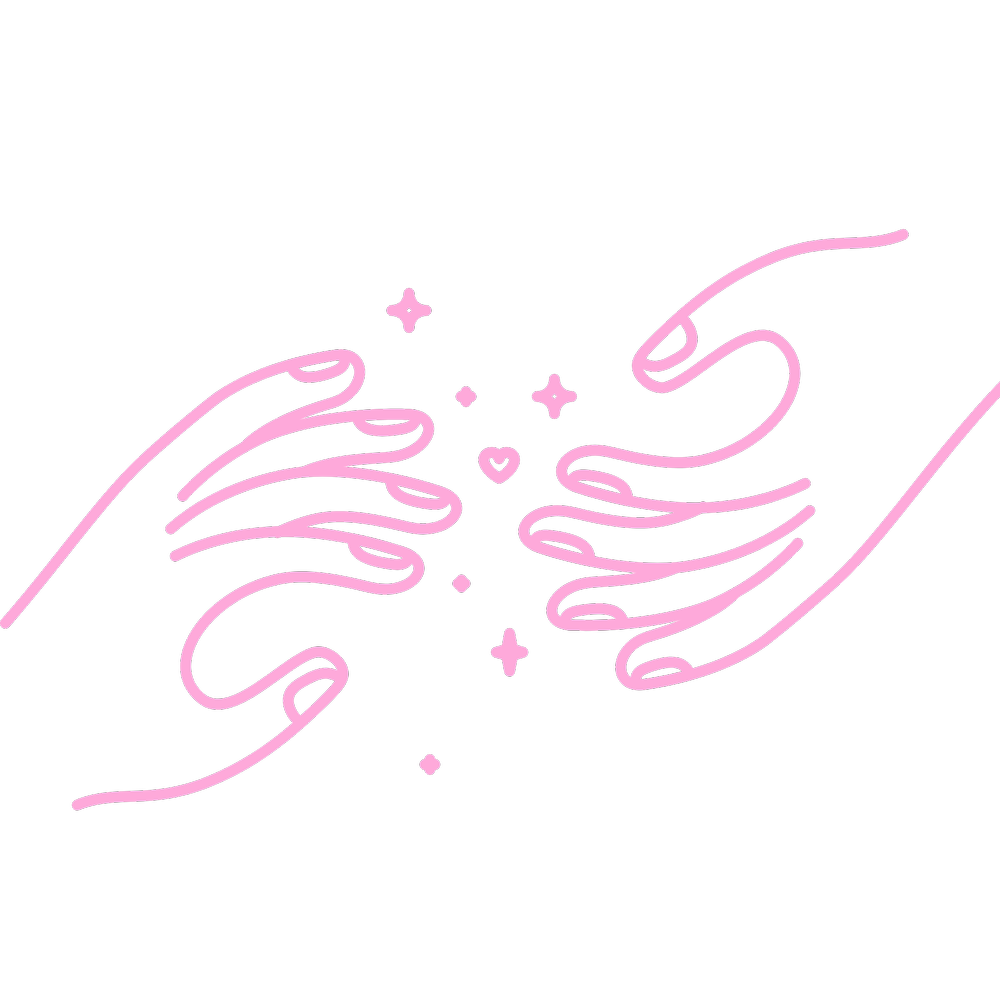 Two hands reaching toward each other surrounded by sparkles
